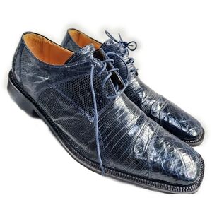 J.L. Brown Navy Blue 100% Crocodile Leather Lace Up Oxford Derby Shoes